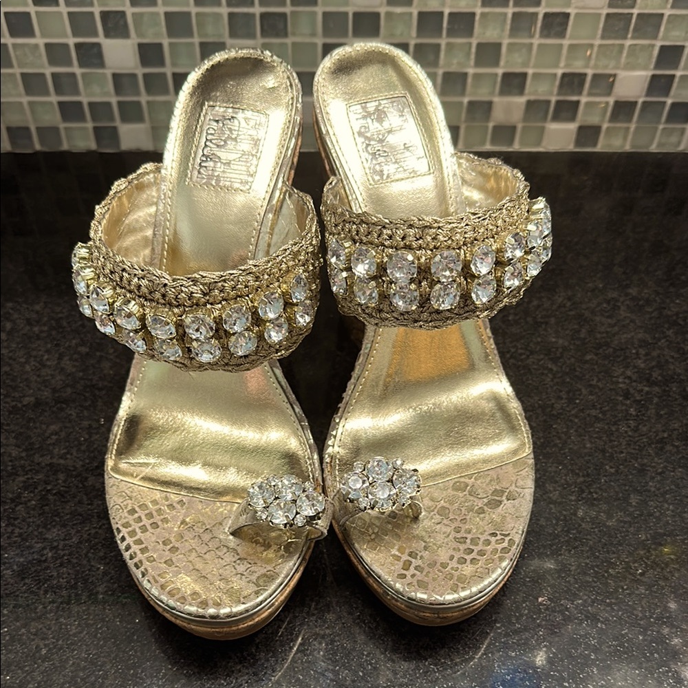 Elegant Gold Women's Heels with Crystal Accents